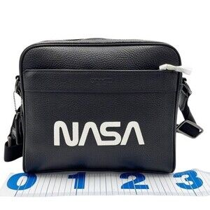 COACH CHARLES CAMERA F28319 Black Leather Men's Crossbody Bag (NASA)